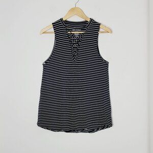 American Eagle Outfitters Cup Out Black & White Striped Tank Top Size Small
